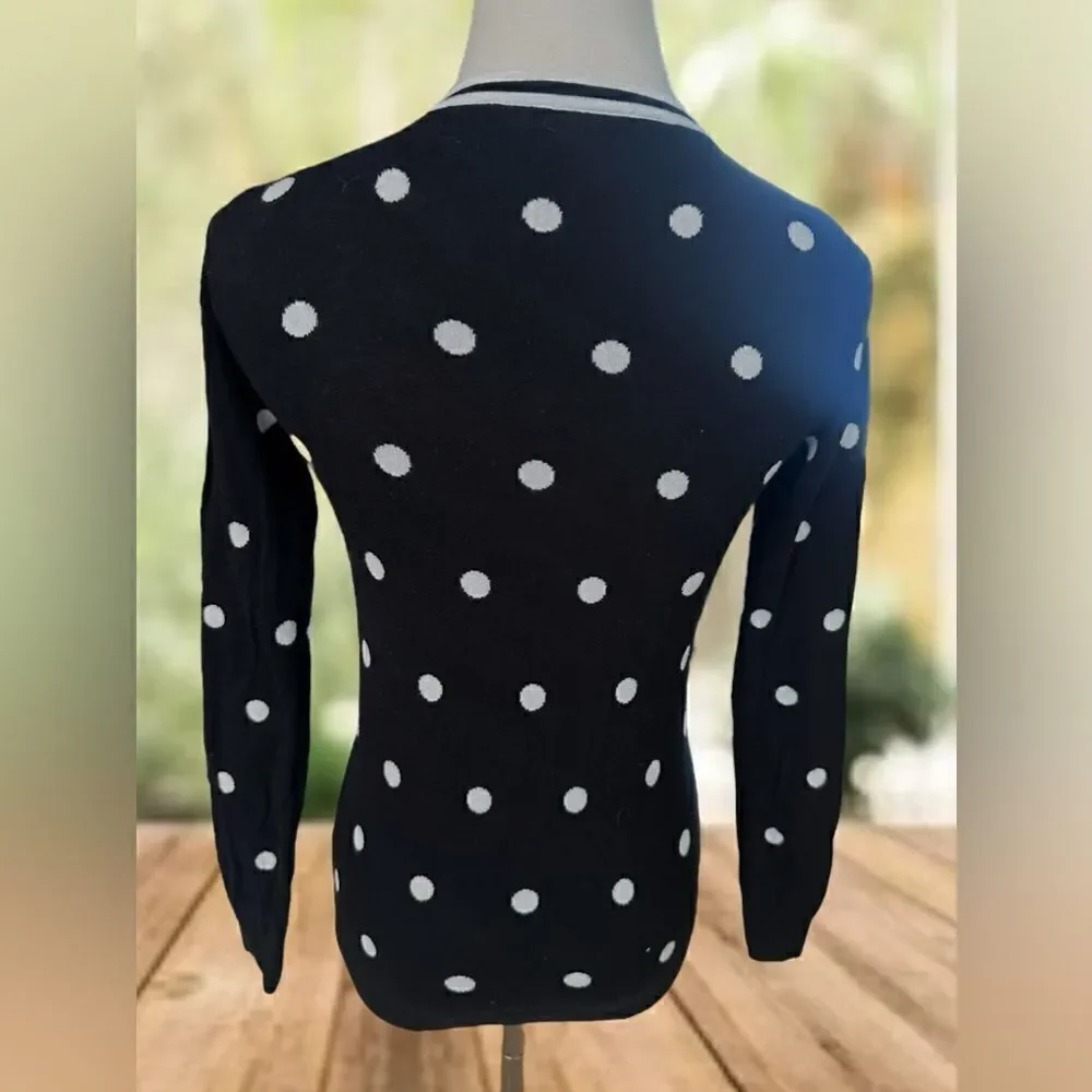 J. Crew Crewneck Pullover Sweater Jumper in Black Ivory Polka Dot Size S